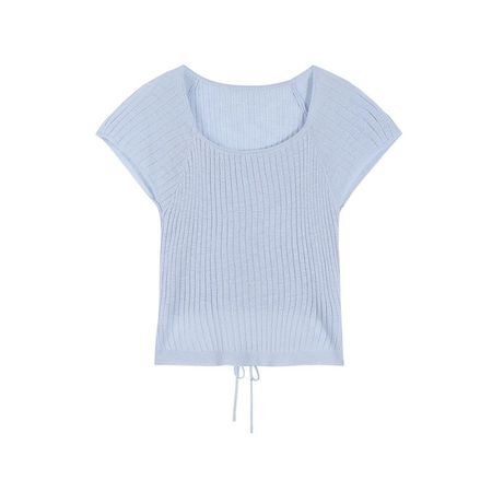 Women's Summer Short Sleeve Knitted Square Collar Top