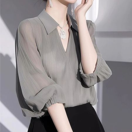 Women's Grey Chiffon Shirt
