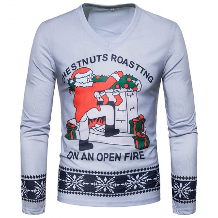 Hot Style Men's Christmas Long-Sleeved V-Neck T-Shirt